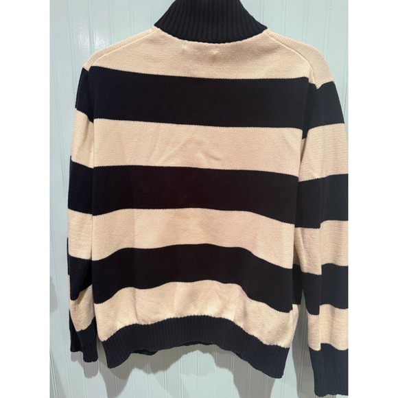 Rugby Brandy Melville Brianna Striped Quarter Zip Sweater Navy Cream Cotton M-L - Picture 2 of 6